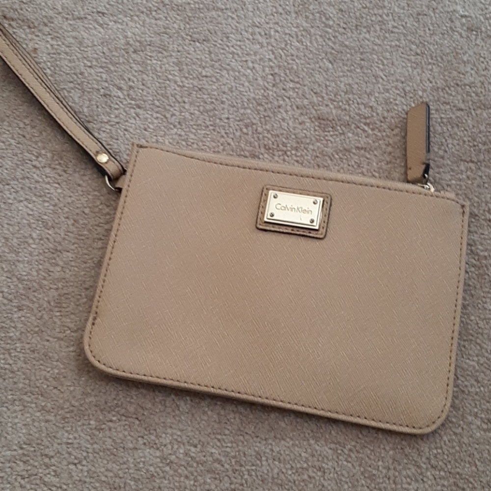 Calvin Klein Beige Wristlet Clutch